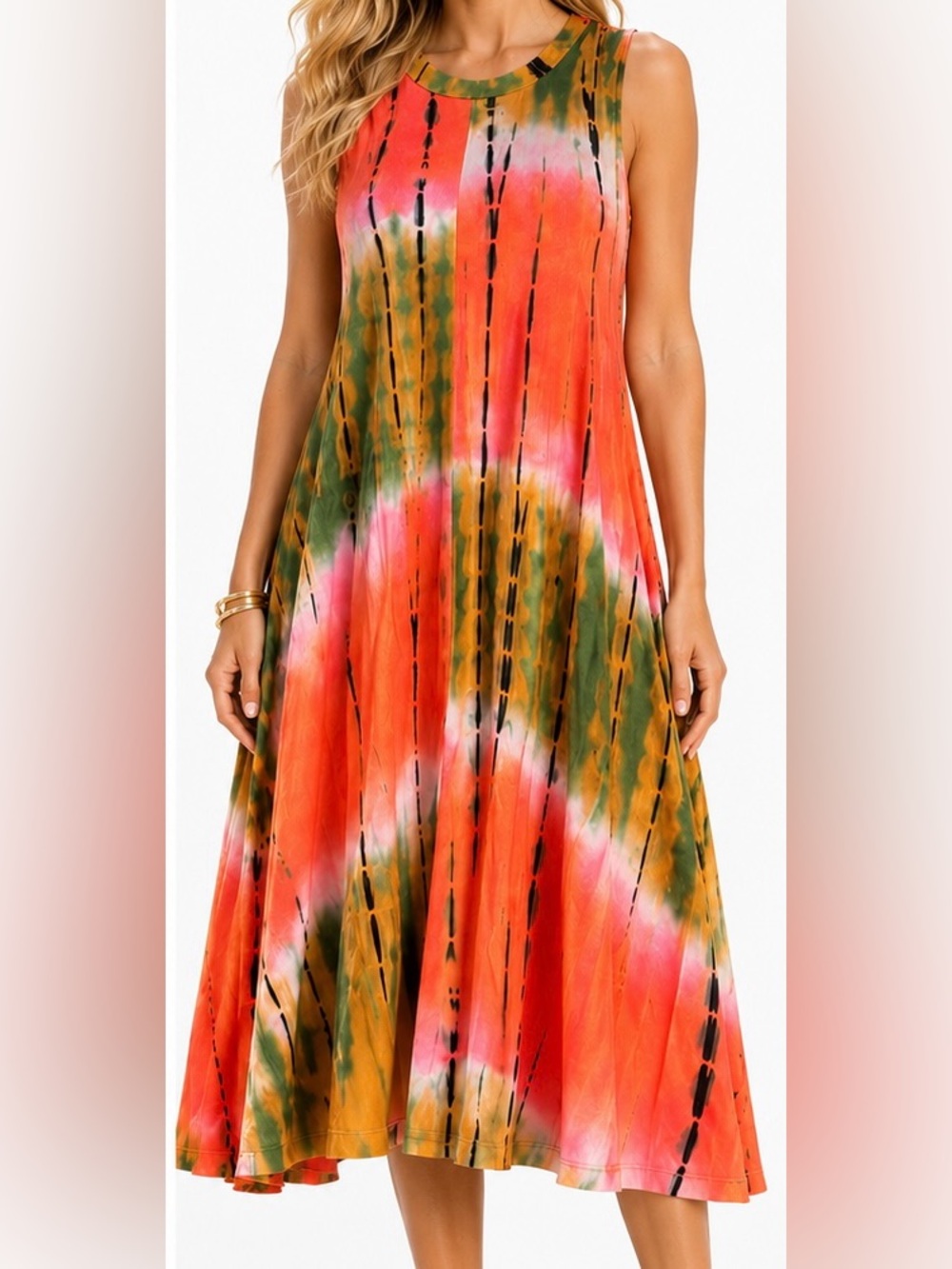 Tres Bien Tie-Dye Swing Dress SIZE SMALL Sleeveless Boho A-Line